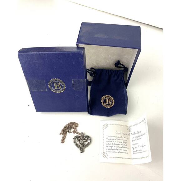 VTG BGE Sterling Silver Footprints of Faith Diamond Pendant Bradford Exchange - Picture 9 of 14